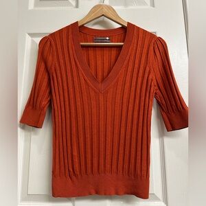 Anthropologie V-Neck Sweater in Rich Orange